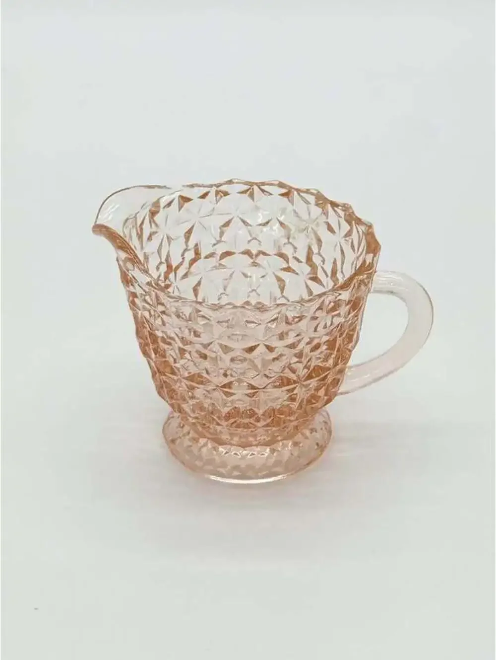Jeannette Holiday Pink Glass Creamer Buttons & Bows Footed 1940s